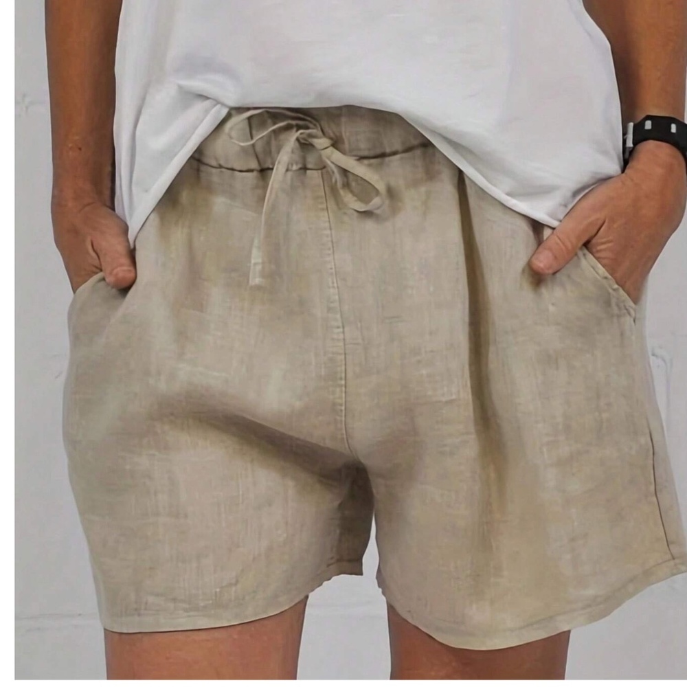 018 Boho Khaki Linen Stretchy Waist Shorts